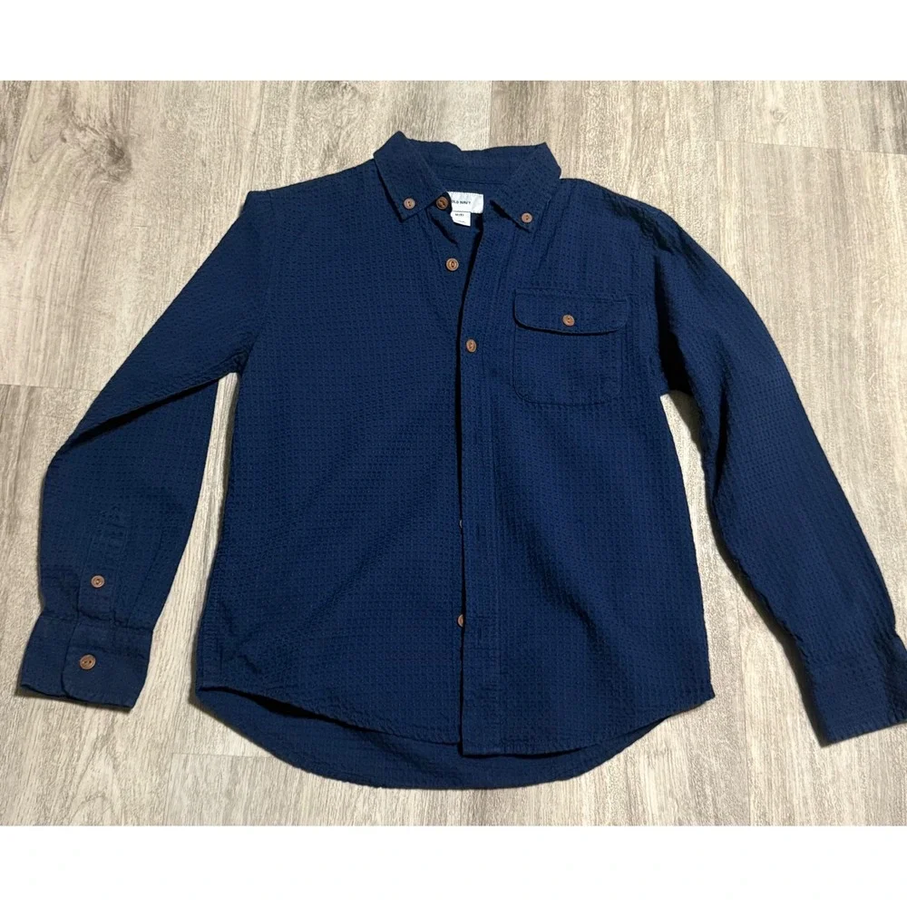 Old Navy Boys Long Sleeve Textured Button Down Shirt Navy Size M 8